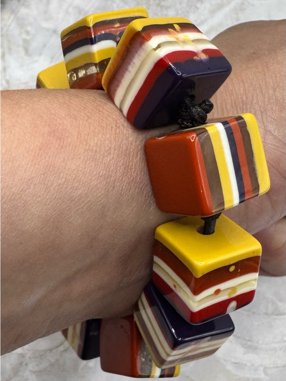 Sobral/ Jackie Brazil "Licorice Allsorts" Pop-Art Cube Stretch Bracelet